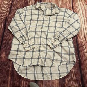 Women’s Madewell Flannel Button Down Shirt Off White and Navy Blue Stripe Size S